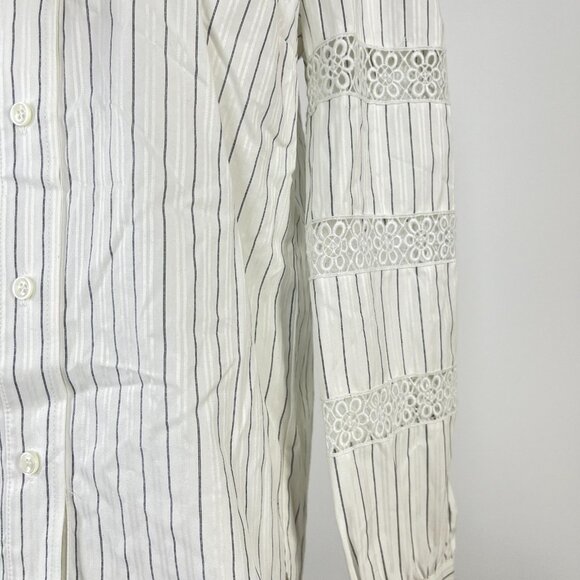 NWOT SEE BY CHLOÉ Embroidery Floral Tie-Neck Stripe Blouse Sz 38/6 Long Sleeves - Picture 5 of 13